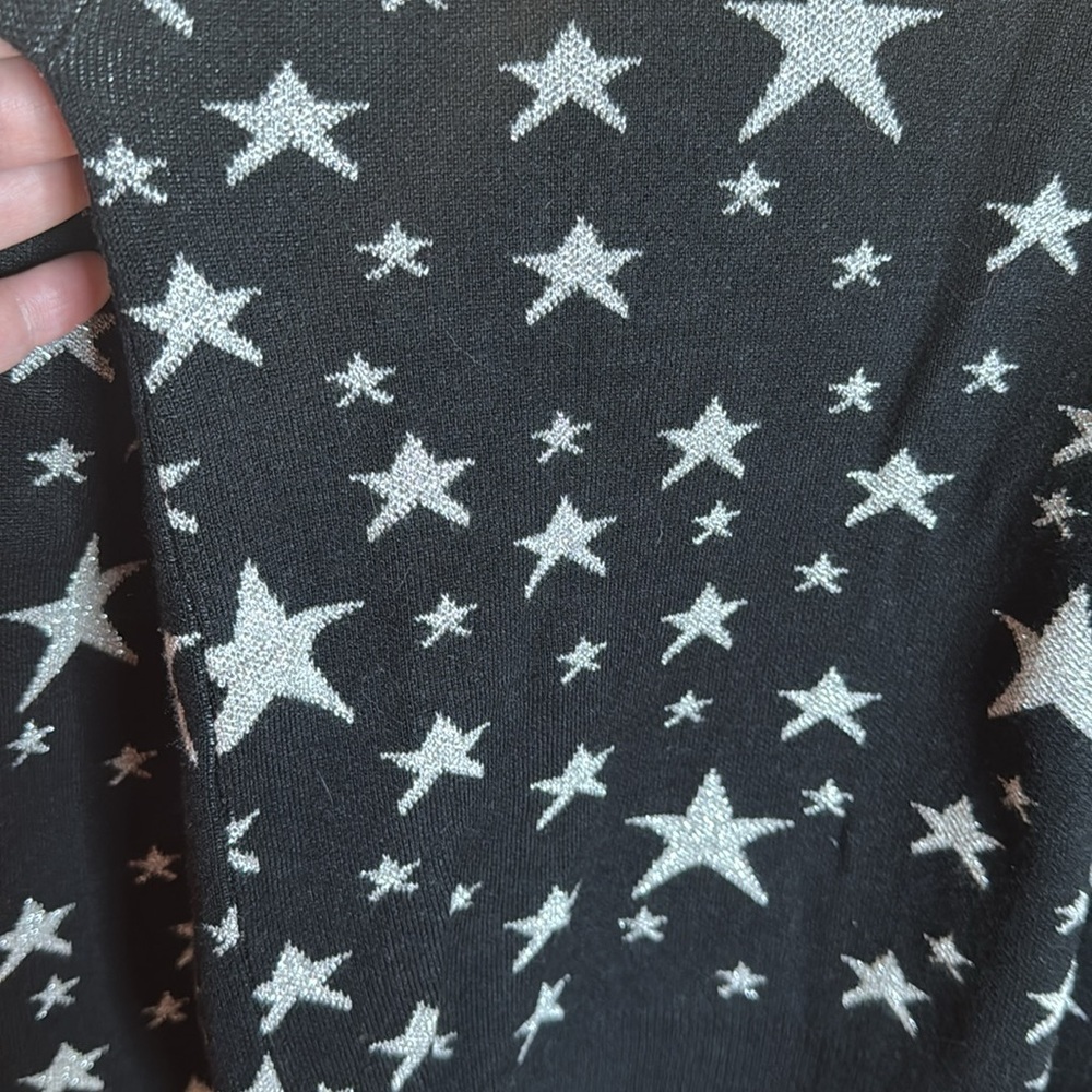 Lucy Paris Shiny Star Black Silver Sweater Size Medium - Picture 2 of 7